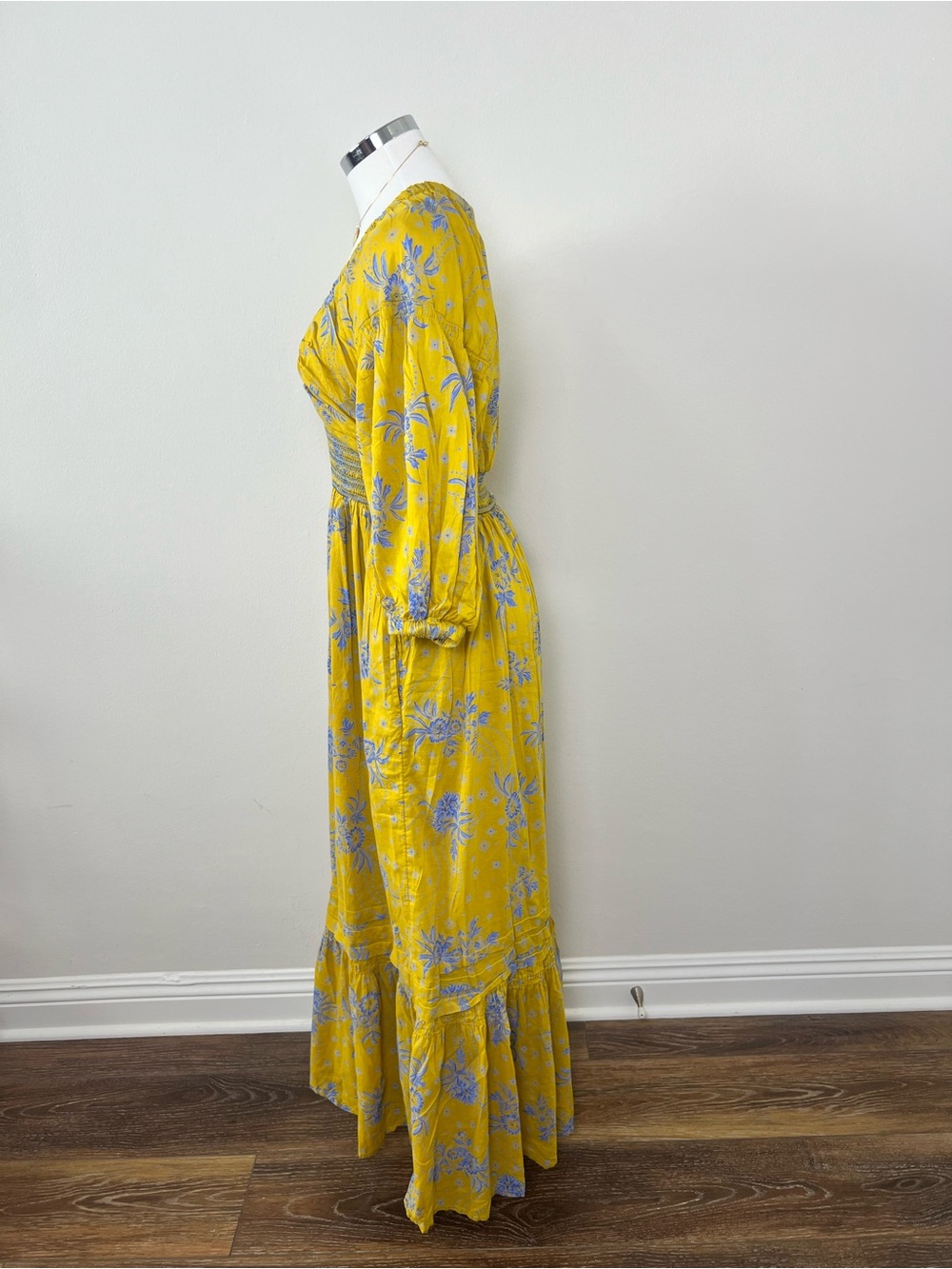 Free People Golden Hour Maxi Dress Yellow Blue Floral Boho Cotton Size S - Picture 5 of 9